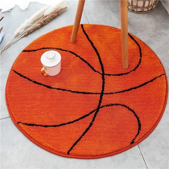Kids Rug Basketball Round Rug Carpet Floor Chair Mat for Kids Rooms Bedroom - Picture 2 of 6